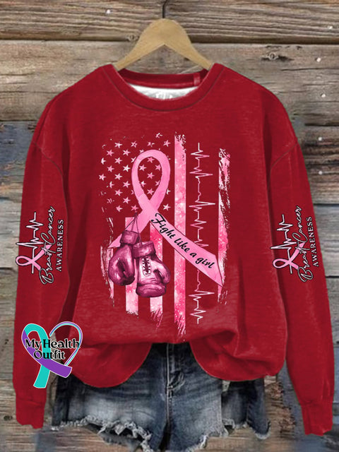 Women’s Casual Breast Cancer Awareness Print Long Sleeve Sweatshirt Red / S