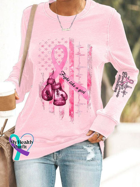 Women’s Casual Breast Cancer Awareness Printed Long Sleeve Sweatshirt Pink / S