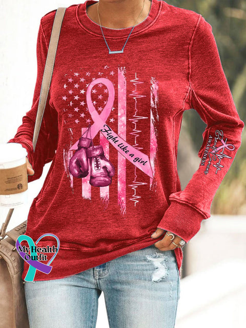 Women’s Casual Breast Cancer Awareness Printed Long Sleeve Sweatshirt Red / S