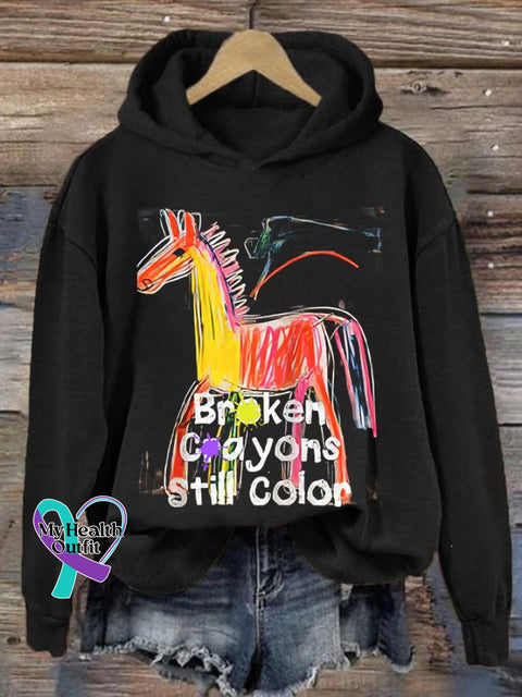 Women’s Casual Broken Crayons Still Color Printed Long Sleeve Sweatshirt Black / S