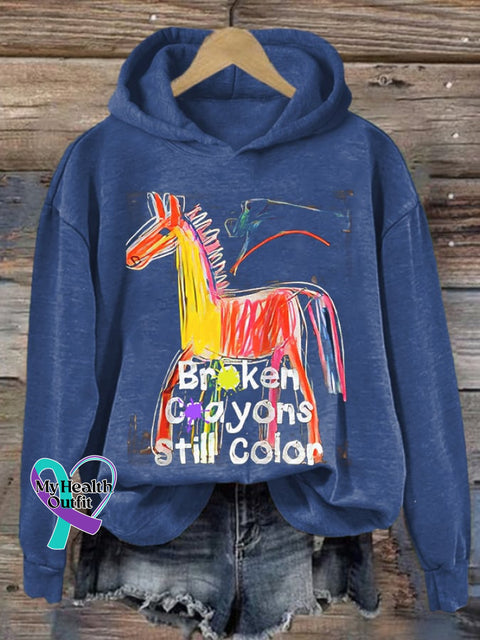 Women’s Casual Broken Crayons Still Color Printed Long Sleeve Sweatshirt Blue / S