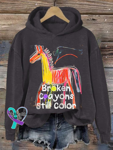 Women’s Casual Broken Crayons Still Color Printed Long Sleeve Sweatshirt Dark Grey / S