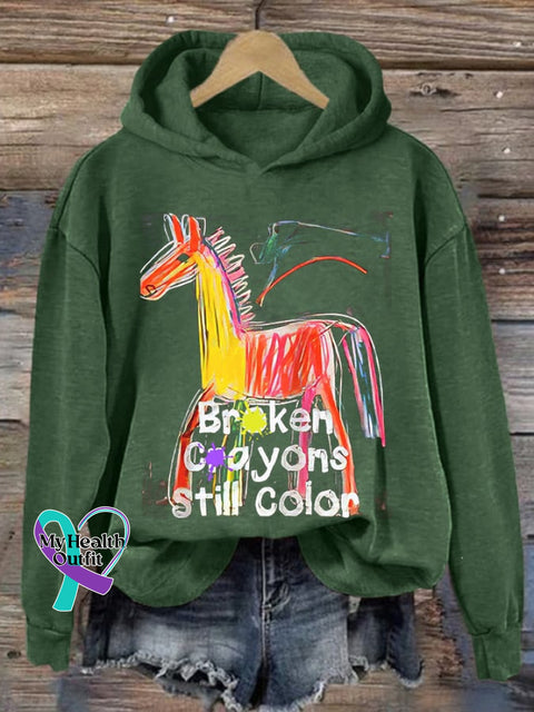 Women’s Casual Broken Crayons Still Color Printed Long Sleeve Sweatshirt Green / S