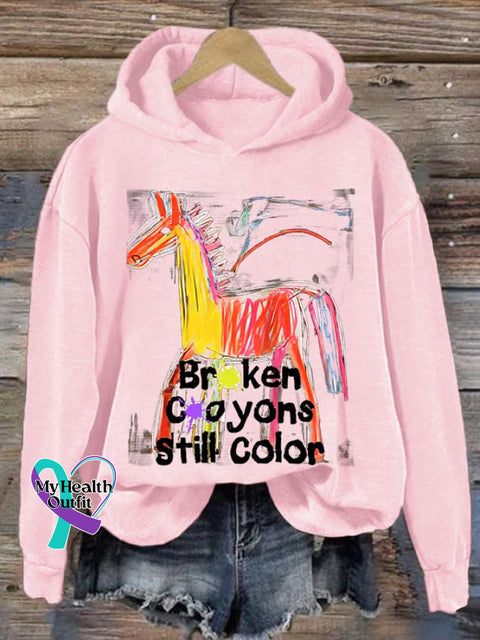 Women’s Casual Broken Crayons Still Color Printed Long Sleeve Sweatshirt Pink / S