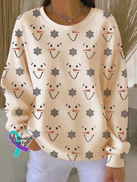 Women’s Casual Christmas Snowman Sweatshirt Apricot / S