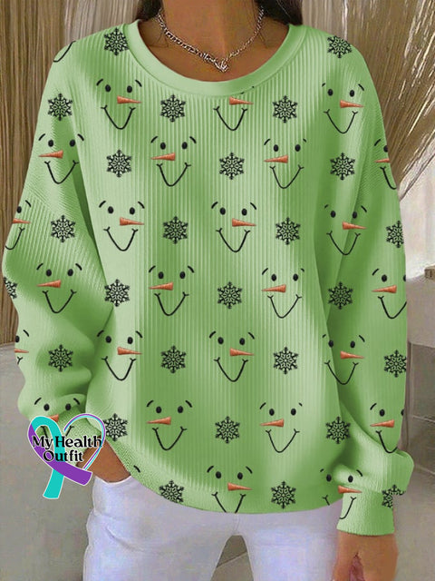 Women’s Casual Christmas Snowman Sweatshirt Green / S