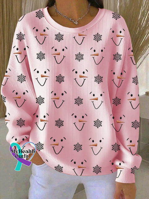 Women’s Casual Christmas Snowman Sweatshirt Pink / S