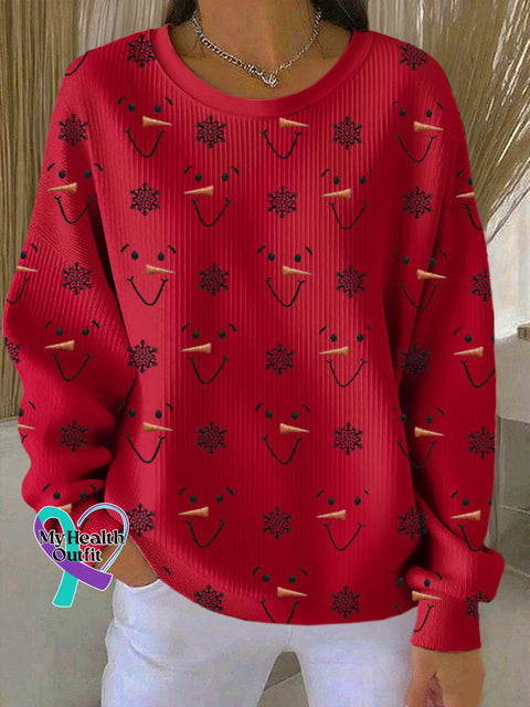 Women’s Casual Christmas Snowman Sweatshirt Red / S