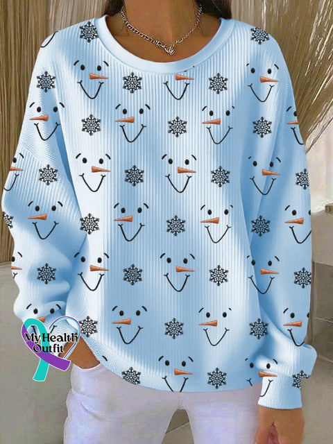 Women’s Casual Christmas Snowman Sweatshirt Sky Blue / S