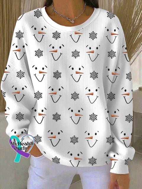 Women’s Casual Christmas Snowman Sweatshirt White / S