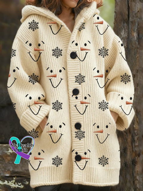 Women’s casual Christmas snowman thickened cardigan Apricot / S