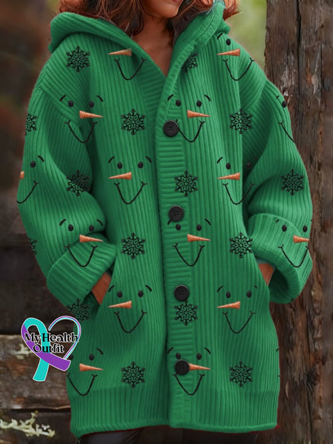 Women’s casual Christmas snowman thickened cardigan Green / S