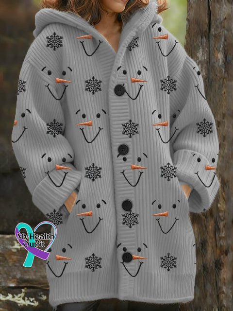 Women’s casual Christmas snowman thickened cardigan Grey / S