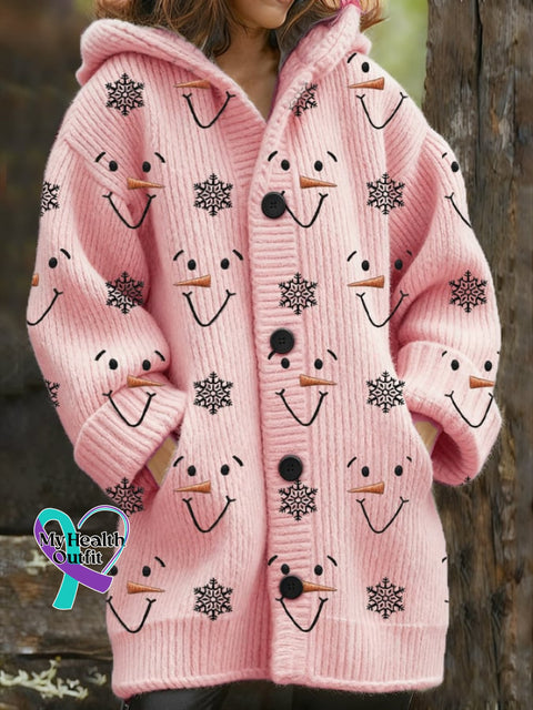 Women’s casual Christmas snowman thickened cardigan Pink / S