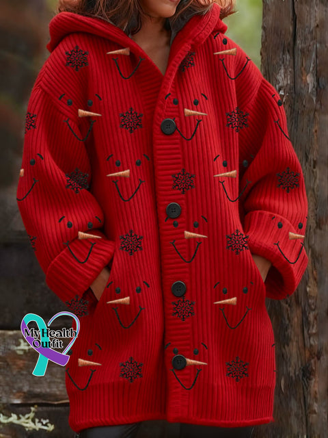 Women’s casual Christmas snowman thickened cardigan Red / S