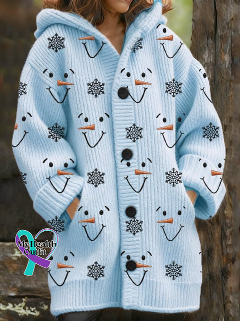 Women’s casual Christmas snowman thickened cardigan Sky Blue / S