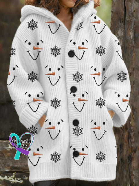Women’s casual Christmas snowman thickened cardigan White / S