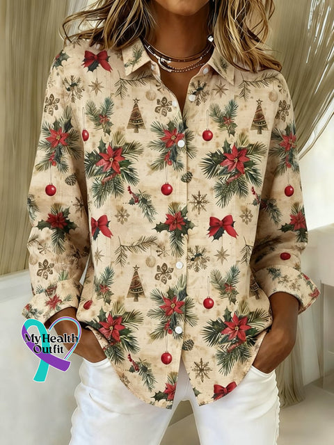 Women’s casual contrast color autumn and winter Christmas print shirt As shown / S