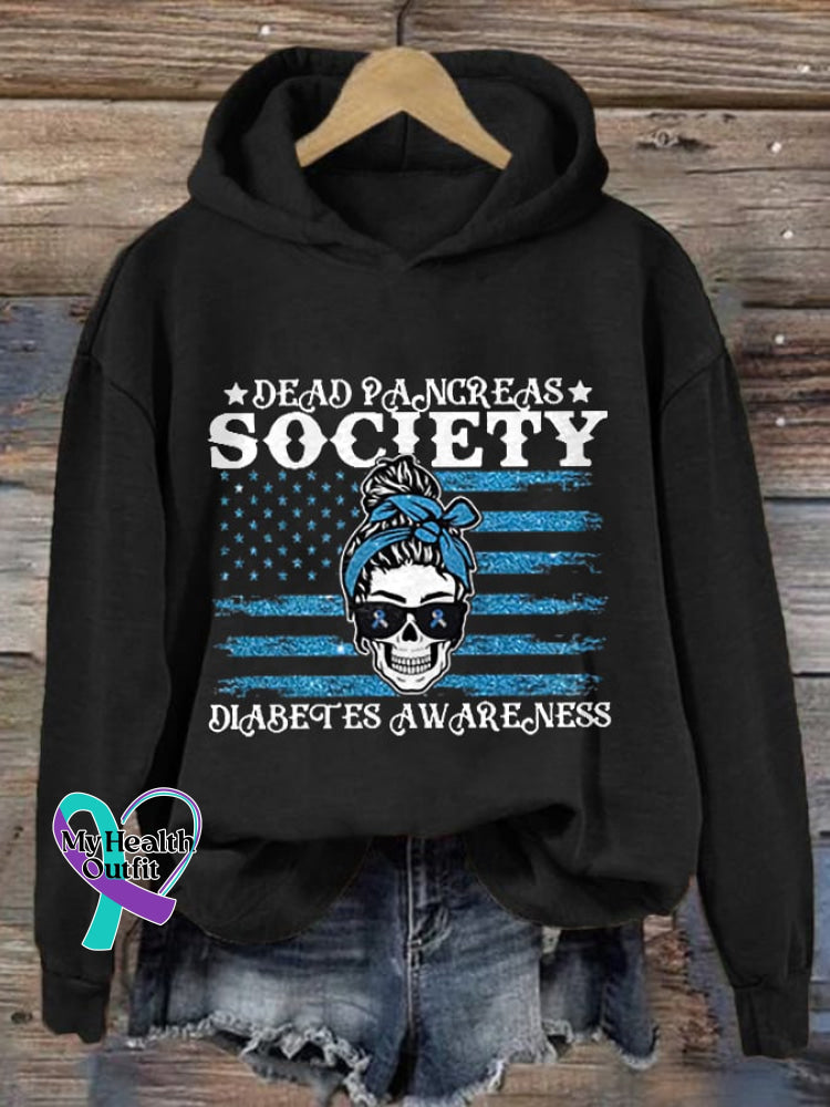 Women’s Casual Diabetes Awareness Dead Pancreas Society Printed Long Sleeve Sweatshirt Black / S
