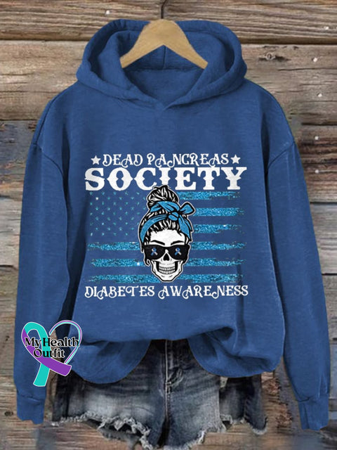Women’s Casual Diabetes Awareness Dead Pancreas Society Printed Long Sleeve Sweatshirt Blue / S