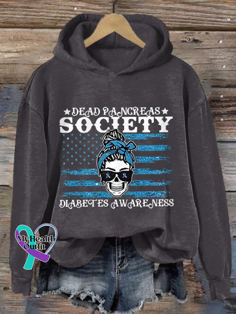 Women’s Casual Diabetes Awareness Dead Pancreas Society Printed Long Sleeve Sweatshirt Dark Grey / S