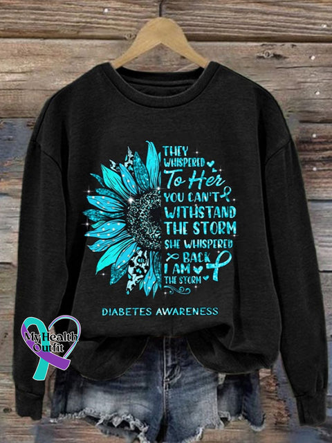 Women’s Casual Diabetes Awareness Print Long Sleeve Sweatshirt Black / S