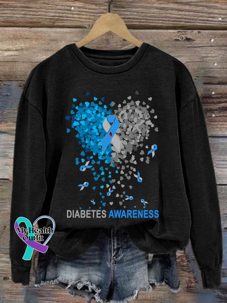 Women’s Casual Diabetes Awareness Print Long Sleeve Sweatshirt Black / S