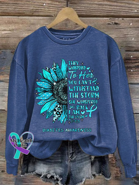 Women’s Casual Diabetes Awareness Print Long Sleeve Sweatshirt Blue / S