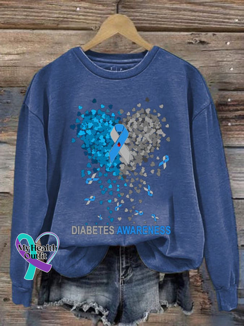 Women’s Casual Diabetes Awareness Print Long Sleeve Sweatshirt Blue / S