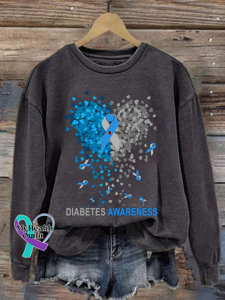 Women’s Casual Diabetes Awareness Print Long Sleeve Sweatshirt Dark Grey / S