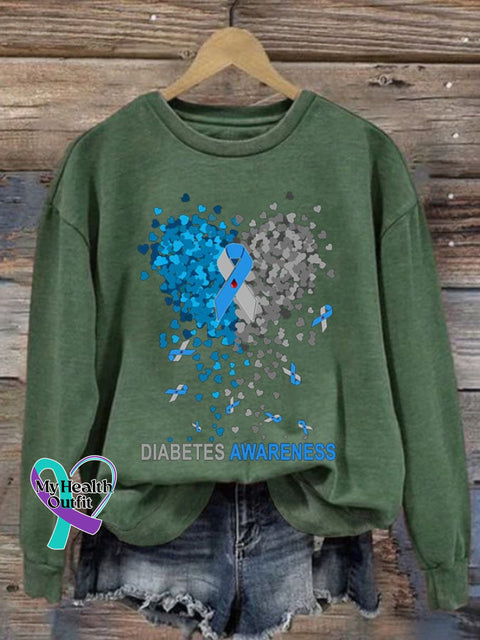 Women’s Casual Diabetes Awareness Print Long Sleeve Sweatshirt Green / S