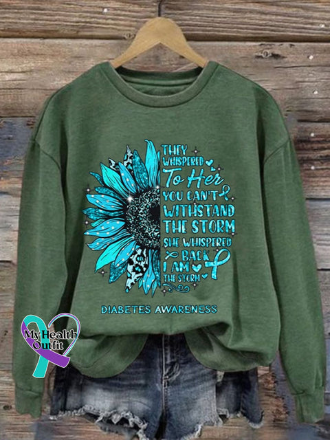 Women’s Casual Diabetes Awareness Print Long Sleeve Sweatshirt Green / S