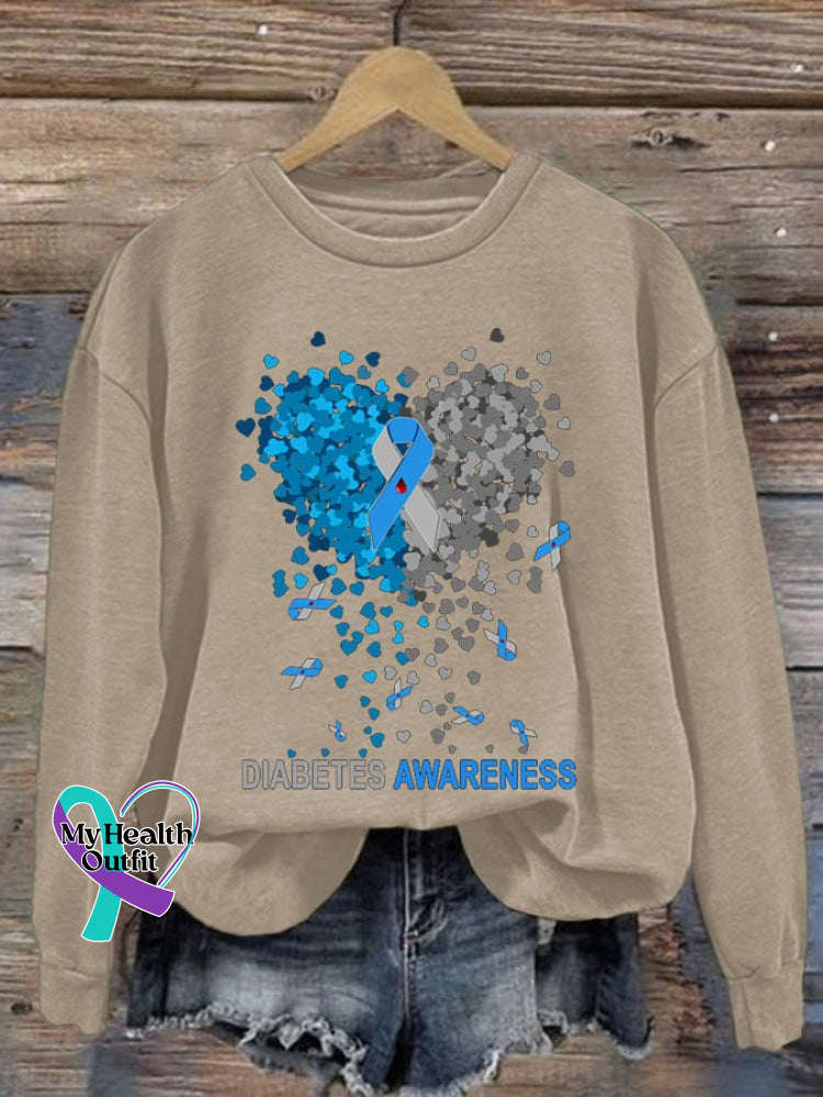 Women’s Casual Diabetes Awareness Print Long Sleeve Sweatshirt Khaki / S