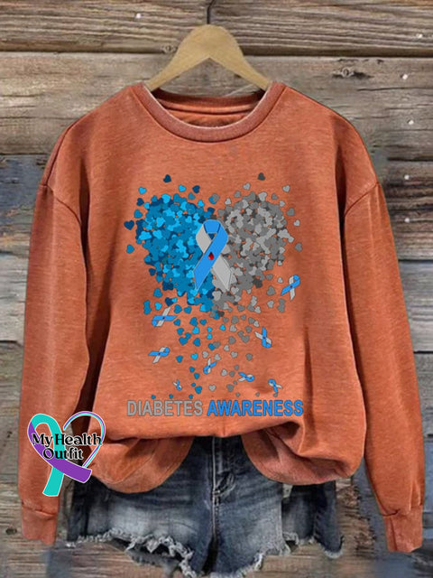 Women’s Casual Diabetes Awareness Print Long Sleeve Sweatshirt Orange / S