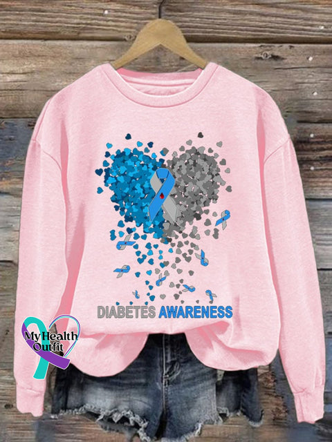 Women’s Casual Diabetes Awareness Print Long Sleeve Sweatshirt Pink / S