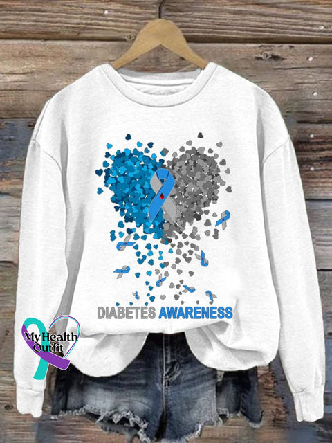 Women’s Casual Diabetes Awareness Print Long Sleeve Sweatshirt White / S