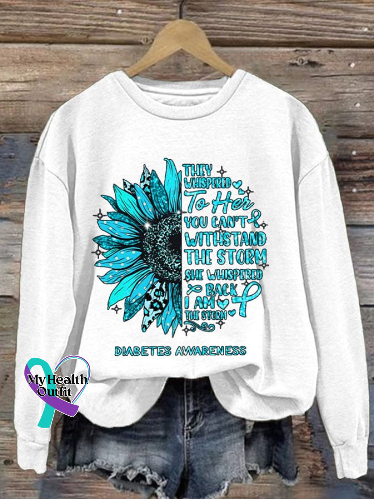 Women’s Casual Diabetes Awareness Print Long Sleeve Sweatshirt White / S