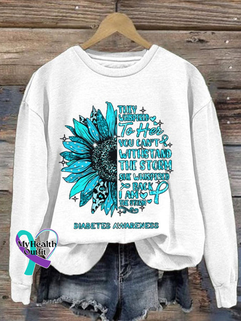 Women’s Casual Diabetes Awareness Print Long Sleeve Sweatshirt White / S