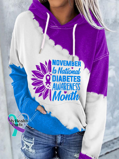 Women’s Casual Diabetes Awareness Printed Hooded Long-Sleeve Sweatshirt Picture 1 / S