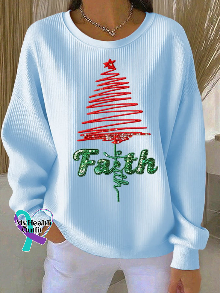 Women’s Casual Faith Christmas Sweatshirt Sky Blue / S