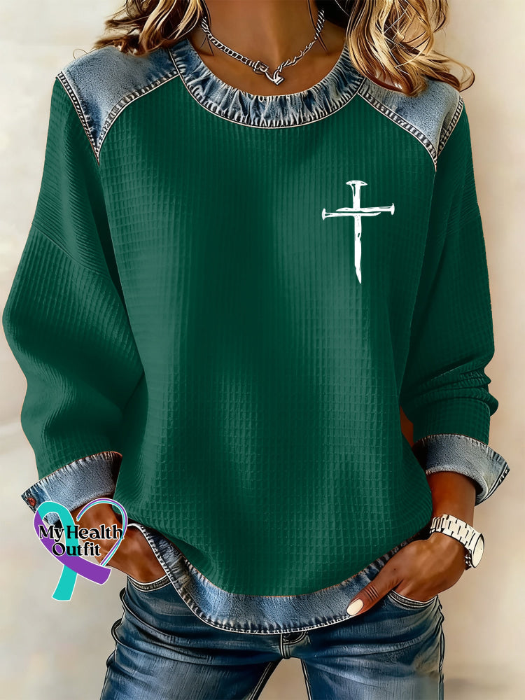 Women’s Casual Faith Print Top DarkGreen / S