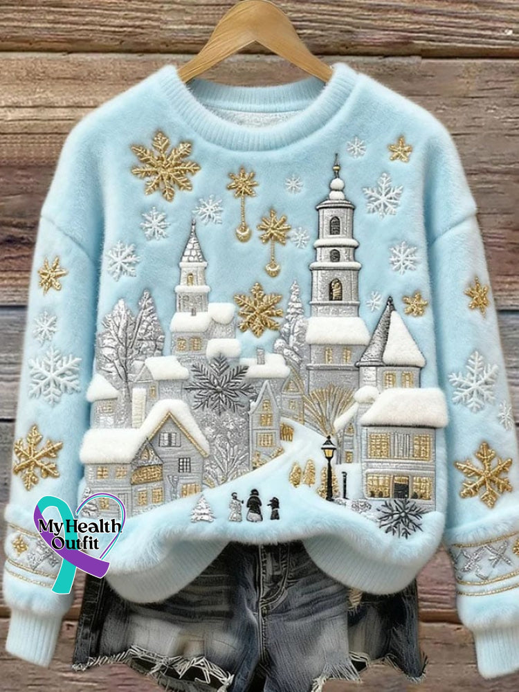 Women’s Casual Flannel Print Long Sleeve Sweatshirt Light Blue / S