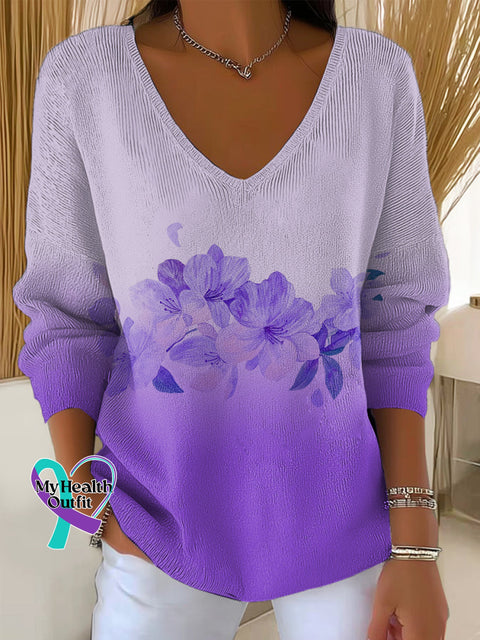 Women’s Casual Flora Alzheimer Awareness Pullover Sweater Multicolor / S