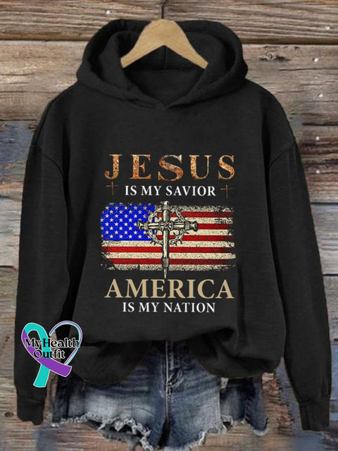 Women’s Casual Jesus Is My Savior Printed Long Sleeve Sweatshirt Black / S