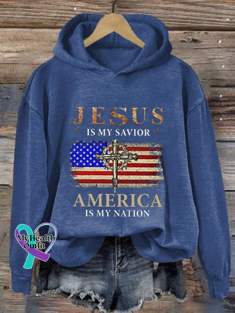 Women’s Casual Jesus Is My Savior Printed Long Sleeve Sweatshirt Blue / S