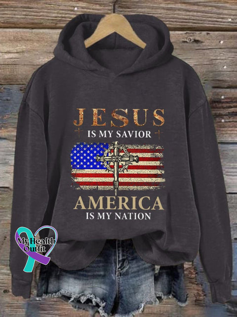 Women’s Casual Jesus Is My Savior Printed Long Sleeve Sweatshirt Dark Grey / S