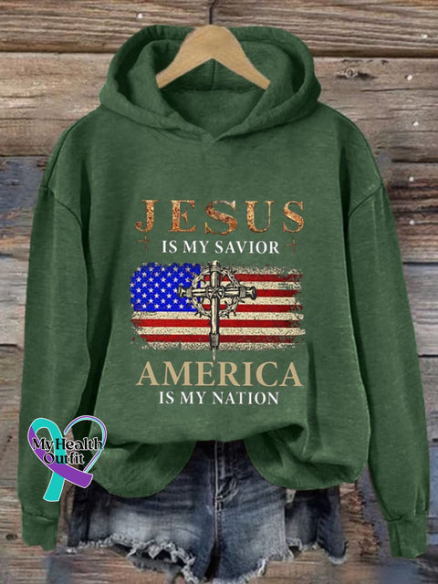 Women’s Casual Jesus Is My Savior Printed Long Sleeve Sweatshirt Green / S