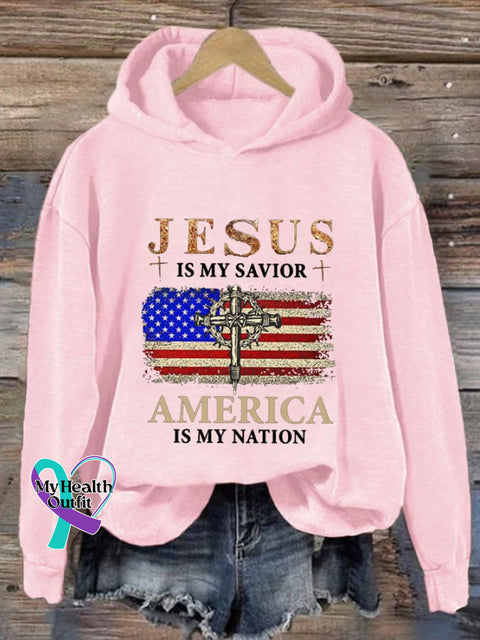 Women’s Casual Jesus Is My Savior Printed Long Sleeve Sweatshirt Pink / S