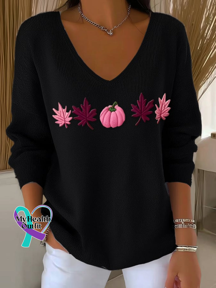 Women’s Casual Pink Maple Leaf Pumpkin Striped Autumn And Winter Bottoming Shirt Black / S