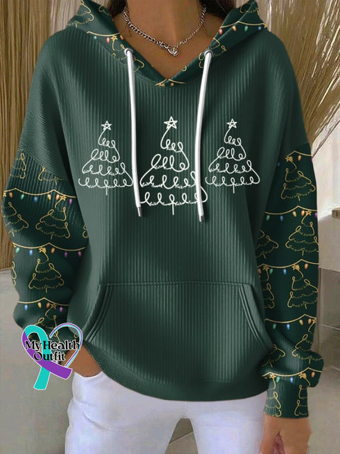Women’s Casual Print Long Sleeve Hooded Sweatshirt Dark Green / S